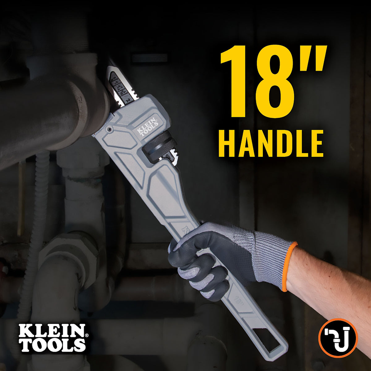 Klein 18-in. cast aluminum pipe wrench feature detail