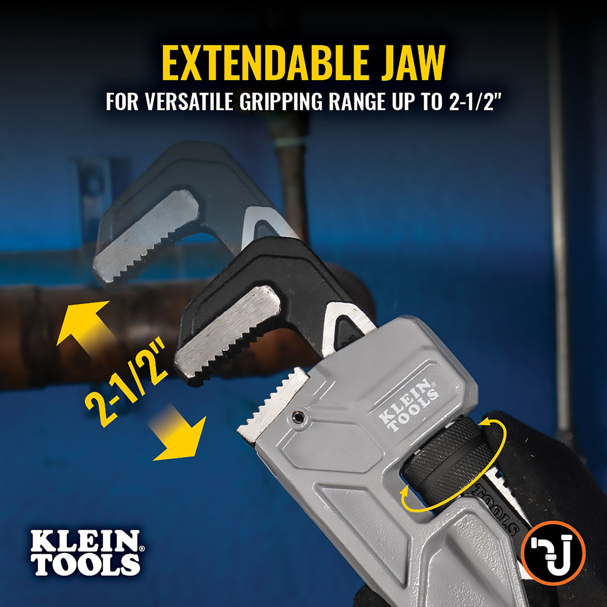 Klein 18-in. cast aluminum pipe wrench jaw feature detail