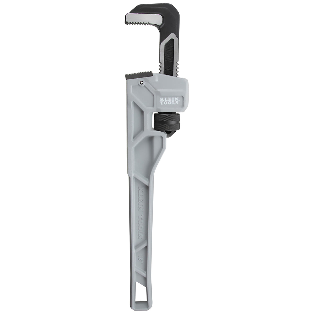 Klein 18-in. cast aluminum pipe wrench with jaw open