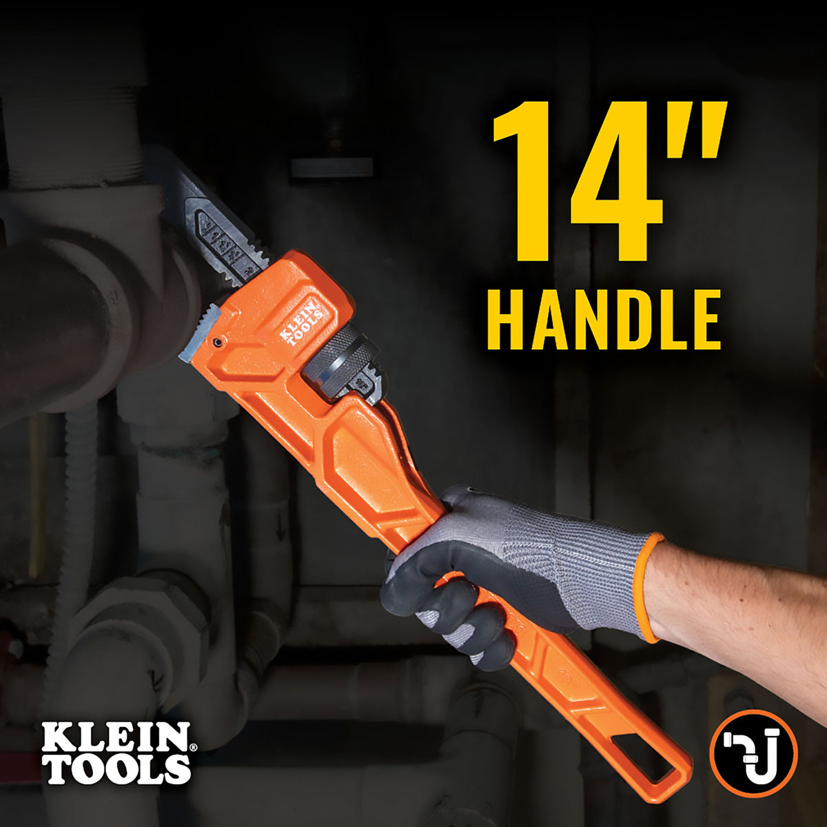 Klein 14-in. cast iron pipe wrench feature detail