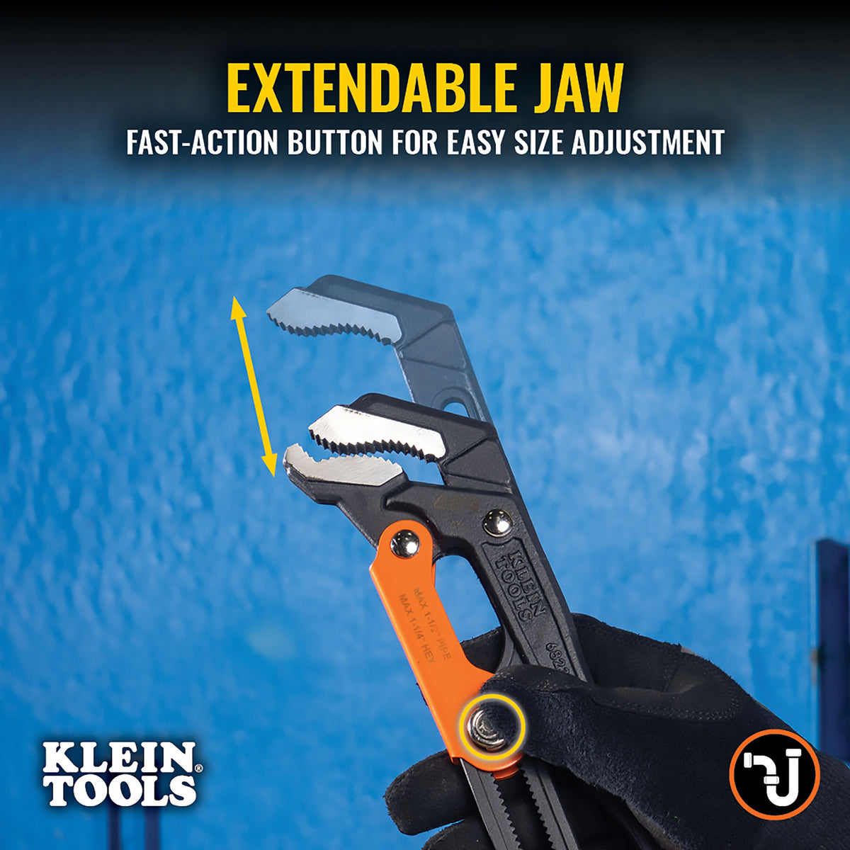 Klein 13-in. S-jaw pipe wrench jaw feature detail