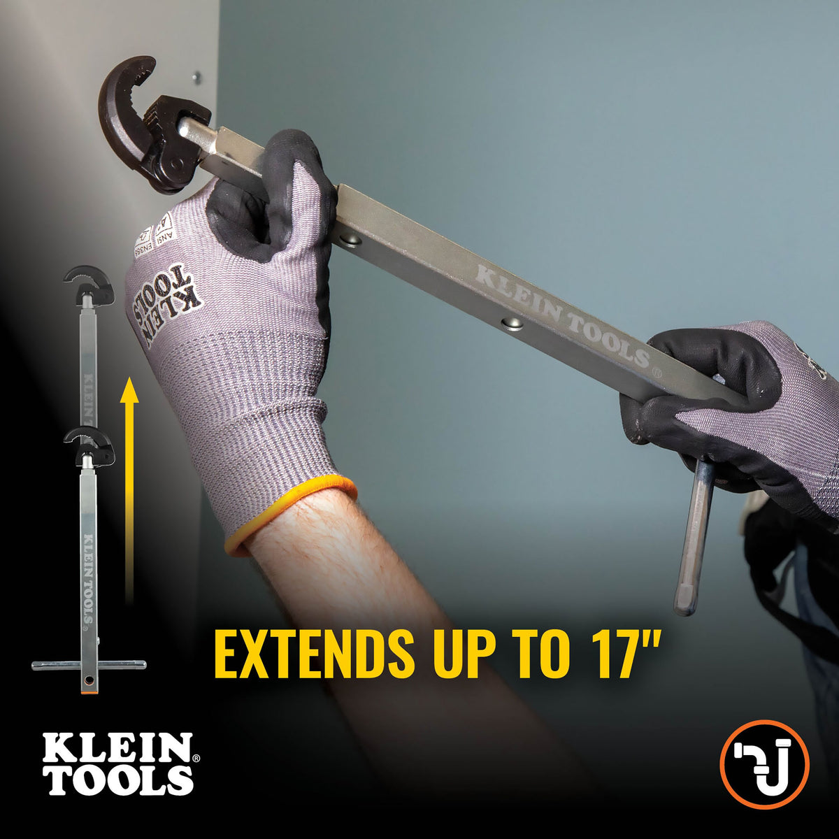 Klein telescoping basin wrench spring-action jaw detail
