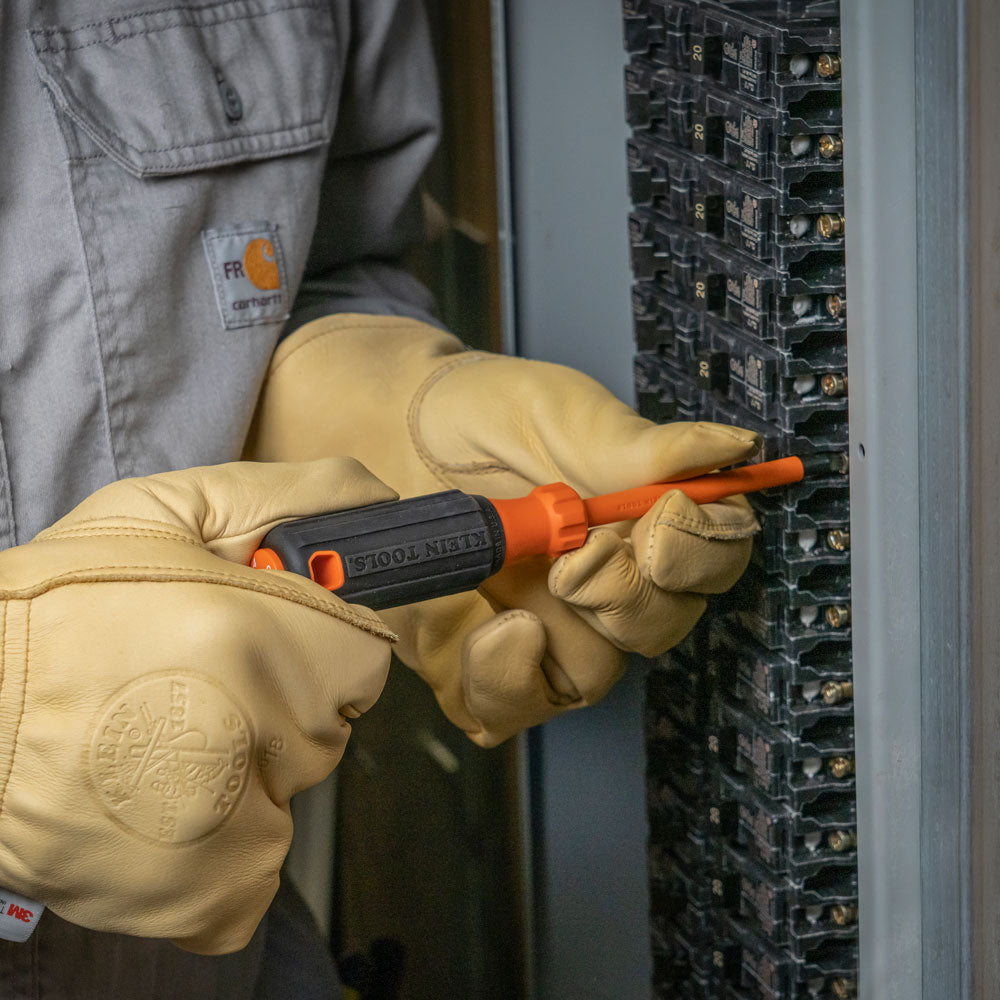Klein insulated cabinet tip screwdriver from the 5-piece set in use