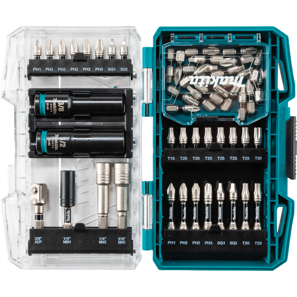 Makita Impact XPS 50 Pc. Impact Driving & Fastening Bit Set with Impact XPS 60 Pc. Impact Bit Set & Impact XPS 3 Pc. Square 2" Socket Adapter Set