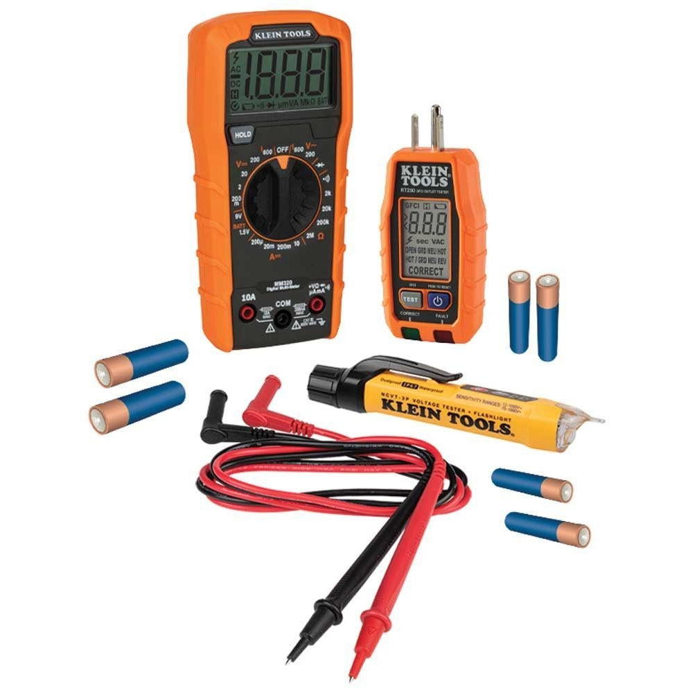 Klein 69355 Premium Electrical Kit Includes MM320-Digital Multimeter, NCVT3P-Voltage Tester, RT250-Receptable Tester