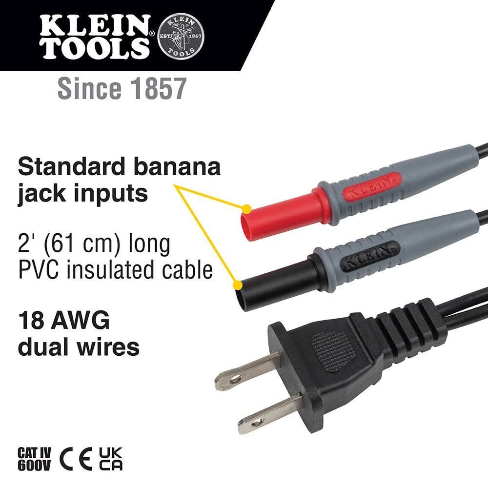 Klein Tools 69357 AC Plug to Banana Jacks Cable