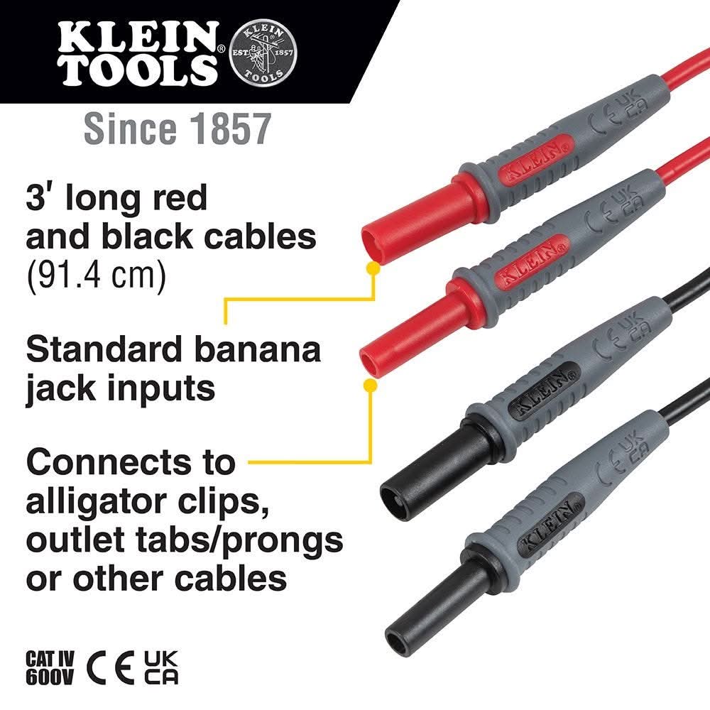Klein Tools 69359 Red and Black Lead Adapters, 3 ft.