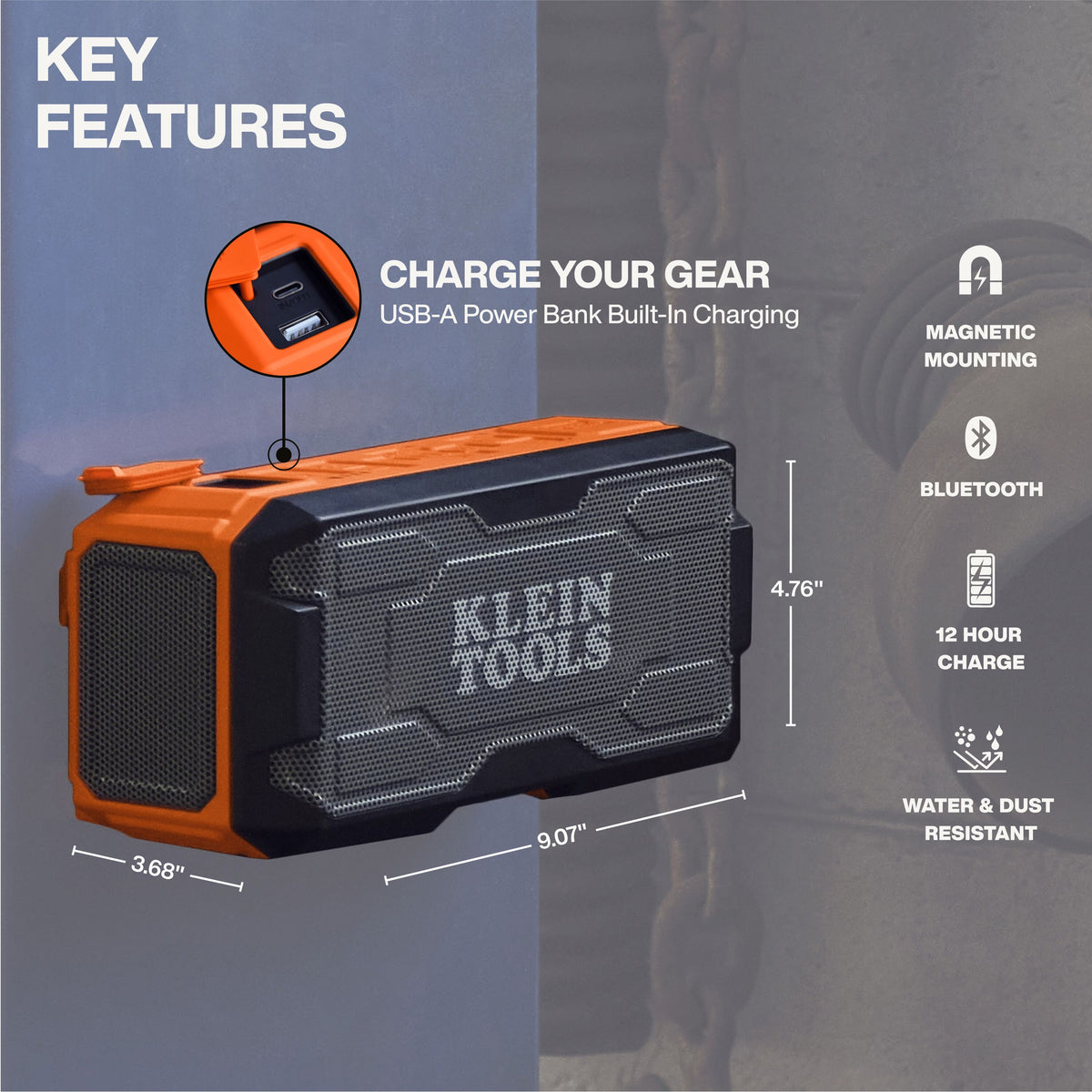 Klein MODbox Bluetooth jobsite speaker sound feature detail