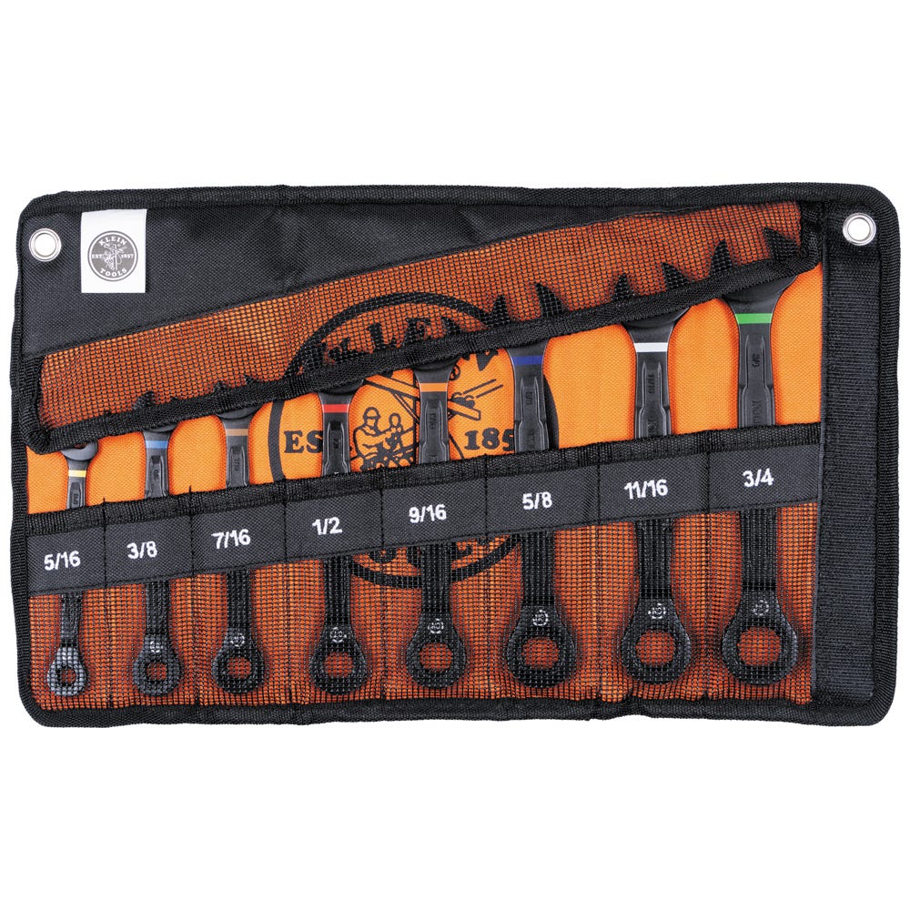Klein Tools 69408G 8-Piece 90-Tooth Ratcheting Combo Wrench Set, SAE