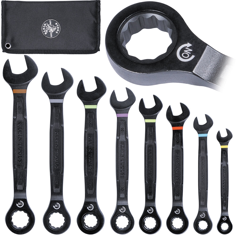 Klein Tools 69408MG 8-Piece 90-Tooth Ratcheting Combo Wrench Set, Metric