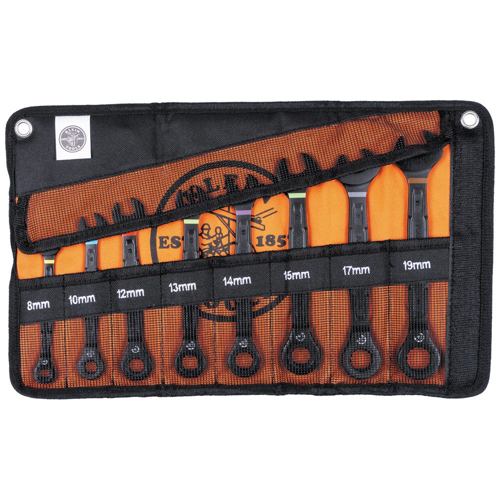 Klein Tools 69408MG 8-Piece 90-Tooth Ratcheting Combo Wrench Set, Metric