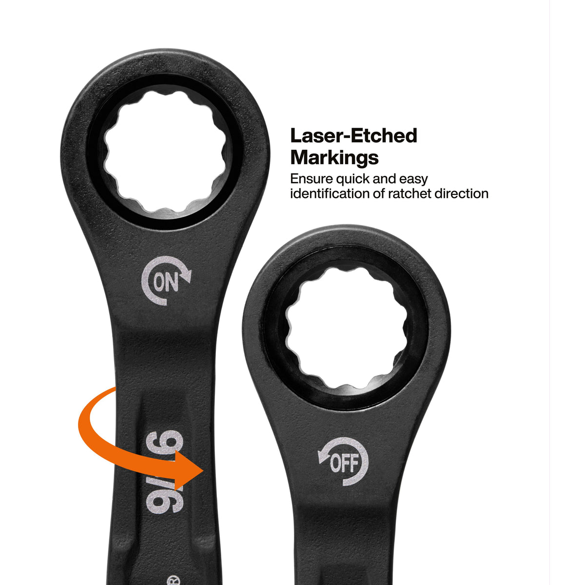 Klein Tools 69418CG color-coded size markings on ratcheting wrenches
