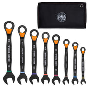 Klein Tools 69508 ratcheting combination slide-lock wrench set, SAE, 8 pieces with roll pouch