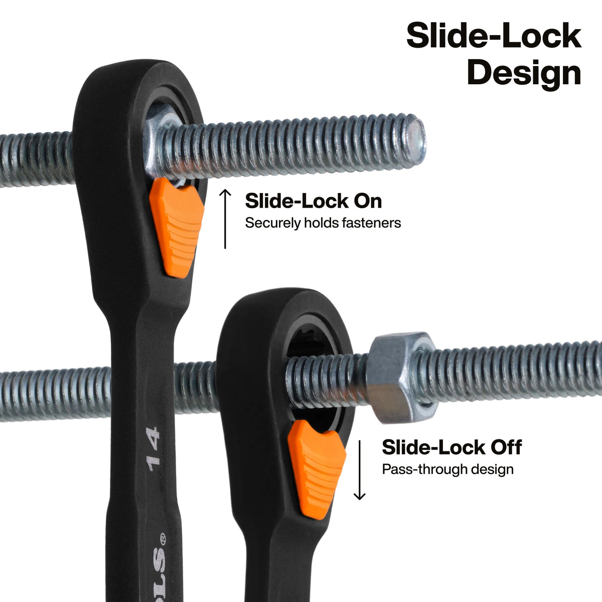 Klein Tools 69508M 90-tooth ratcheting box end working a fastener with minimal arc swing