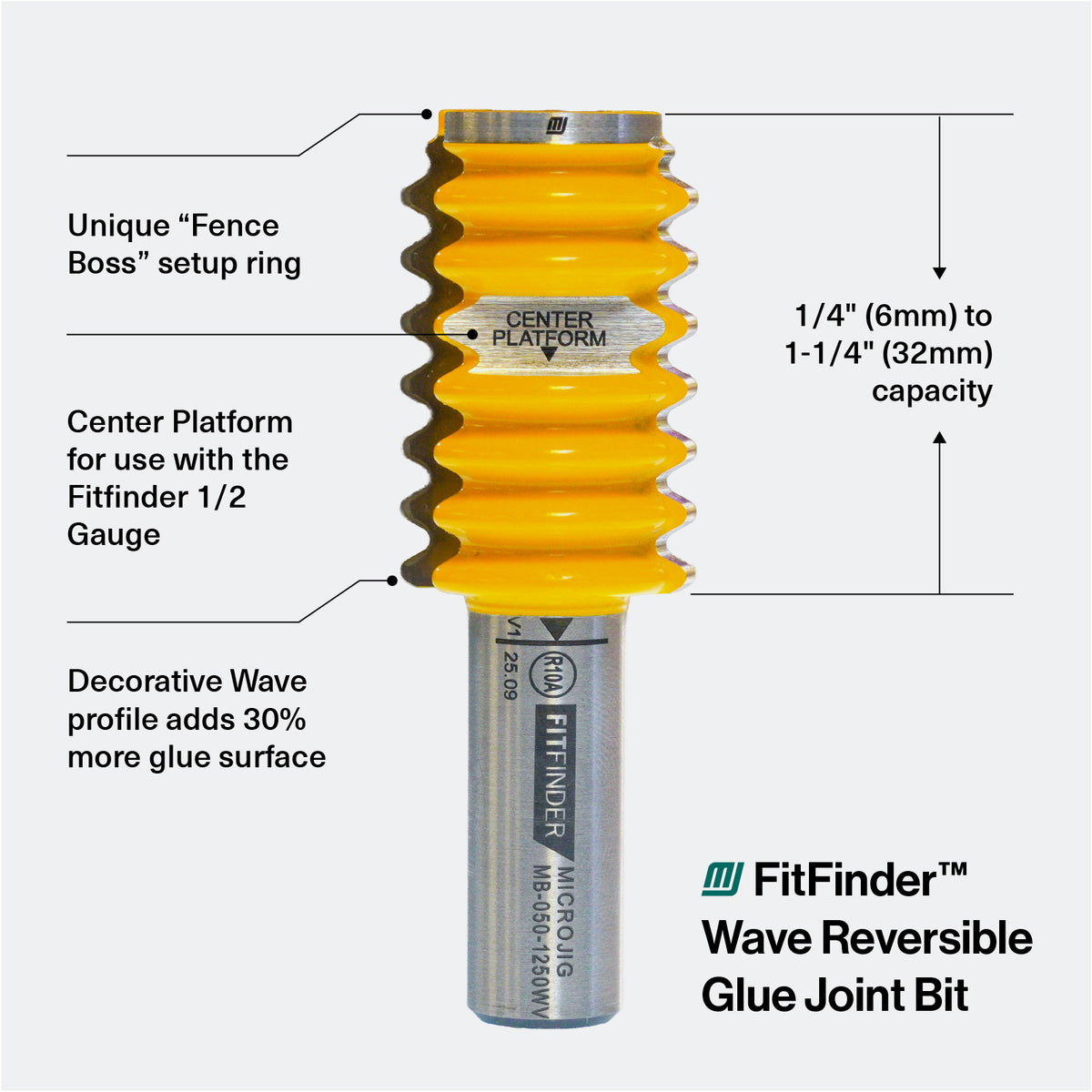 Micro Jig FITFINDER 1-1/4-in. Wave Reversible Glue Joint Router Bit, 1/2-in. Shank - image 8
