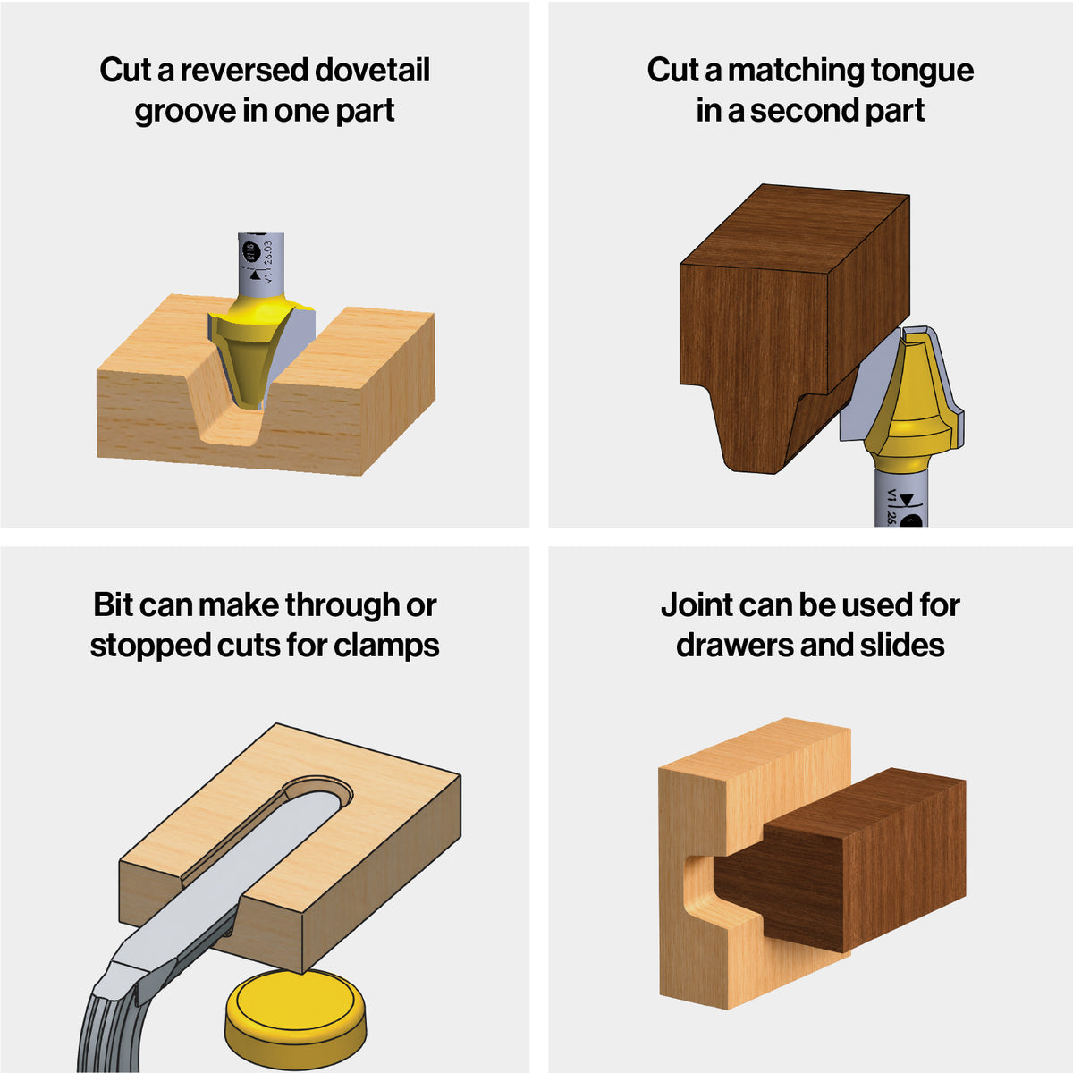 Micro Jig MATCHFIT 14-Degree Reversed Dovetail Router Bit, 1/4-in. Shank - image 6