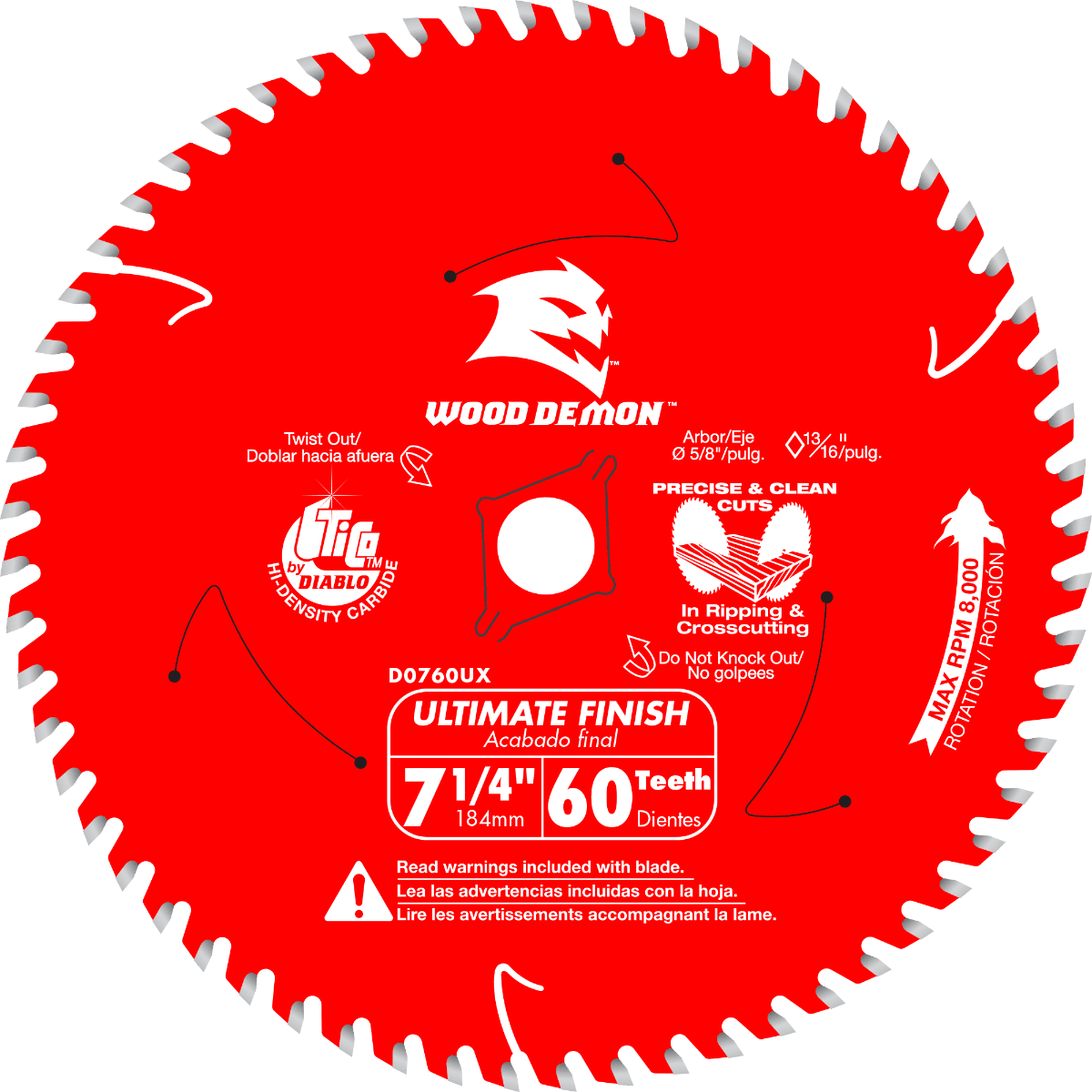 Diablo D0760UXA Wood Demon 7-1/4-in. x 60-Teeth Ultimate Finish Carbide Saw Blade for Wood