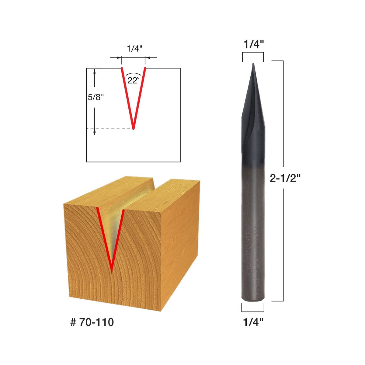 Freud 70-110 Carving 22-Degree 1/4-in. x 5/8-in. Router Bit