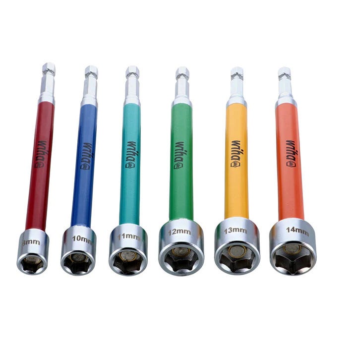 Wiha 70487 6 Piece Color Coded Magnetic Nut Setter Set, Metric