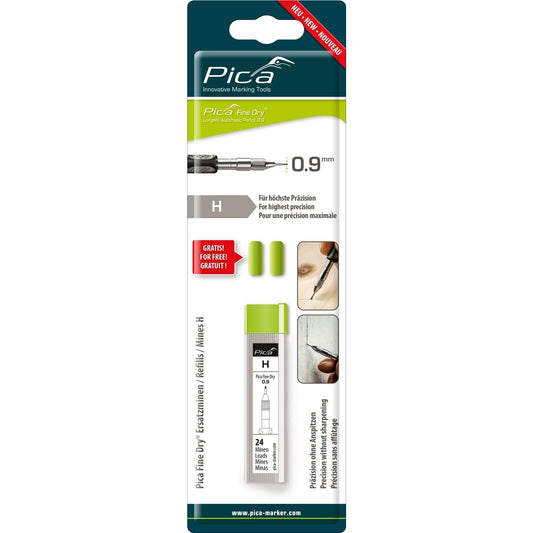 Pica Dry Fine Dry 0.9 mm Graphite H Refill Leads 24-Pack for Fine Marking (7050/SB)