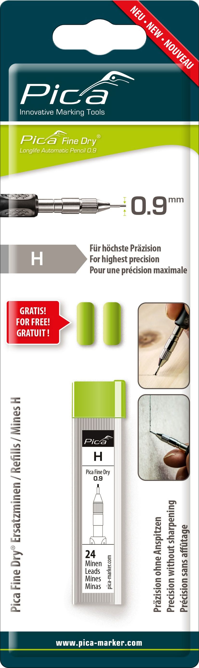 Woodpeckers 6 in. Woodworkers Edge Rule with Pica Fine Dry 7070 Longlife Automatic Pencil and Graphite Lead H SB, 0.9