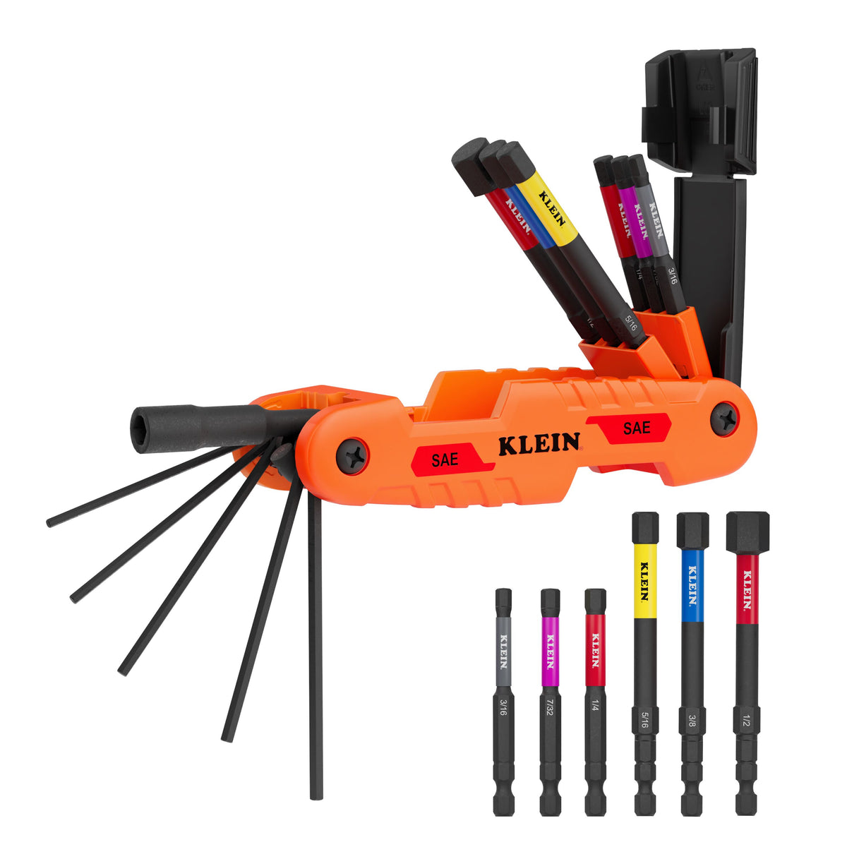Klein Tools 70550HD extended reach impact folding hex key set, SAE, black and orange nylon handle