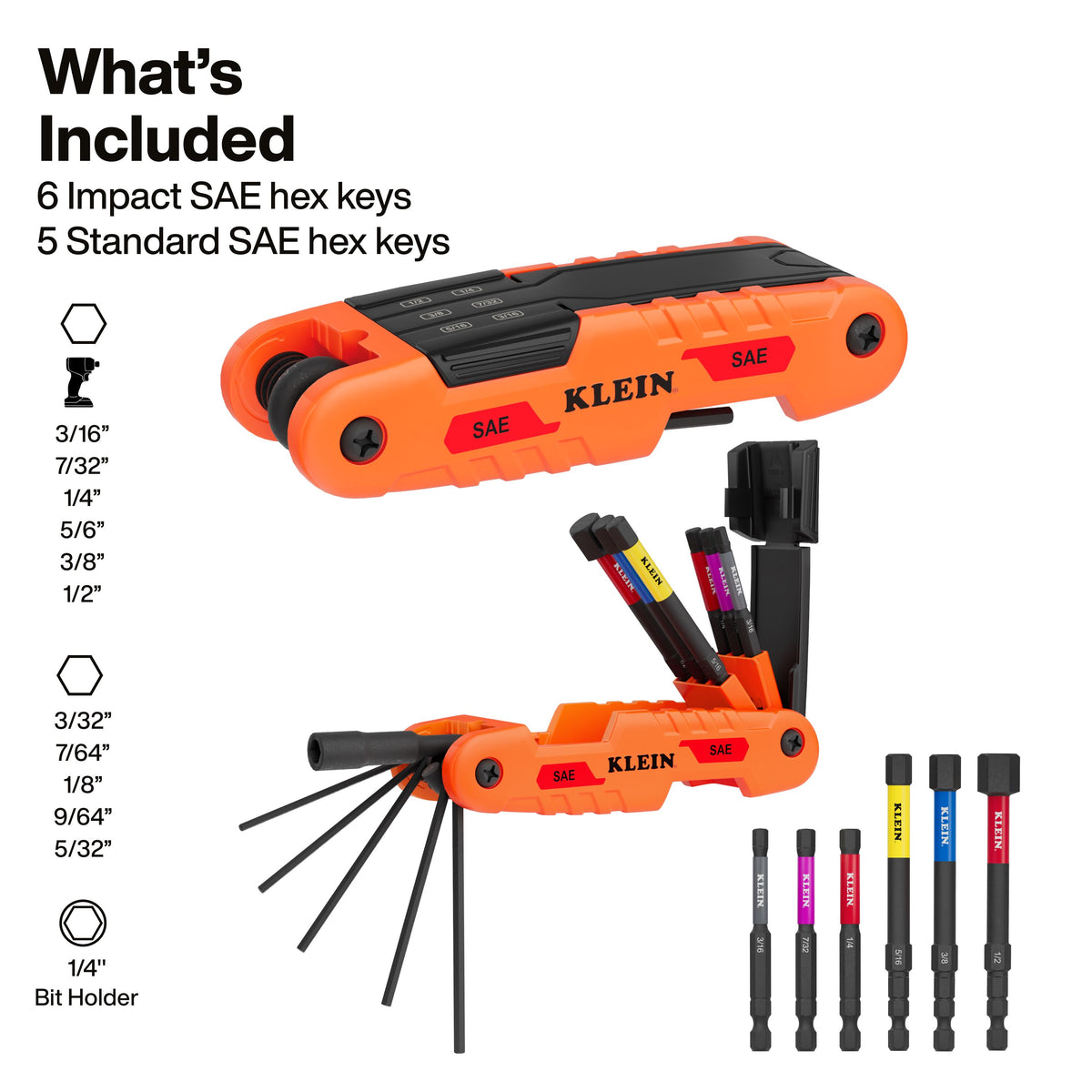Klein Tools 70550HD extended length impact hex bits for deep-set fasteners