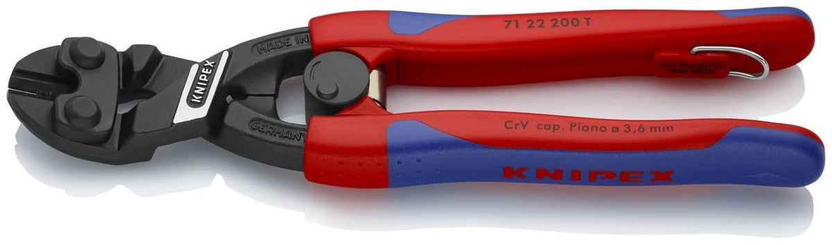 Knipex 71 22 200 T BKA CoBolt High Leverage 20&deg; Angled Compact Bolt Cutters-Tethered Attachment