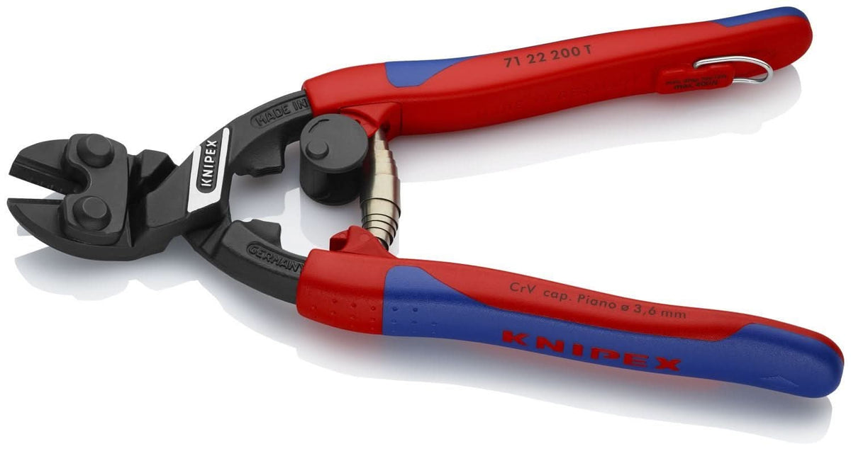 Knipex 71 22 200 T BKA CoBolt High Leverage 20&deg; Angled Compact Bolt Cutters-Tethered Attachment