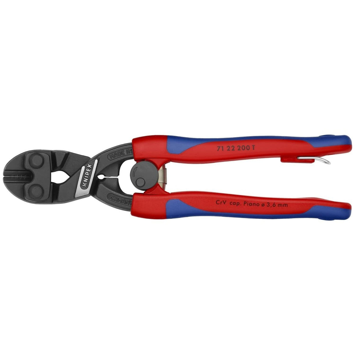 Knipex 71 22 200 T BKA CoBolt High Leverage 20&deg; Angled Compact Bolt Cutters-Tethered Attachment