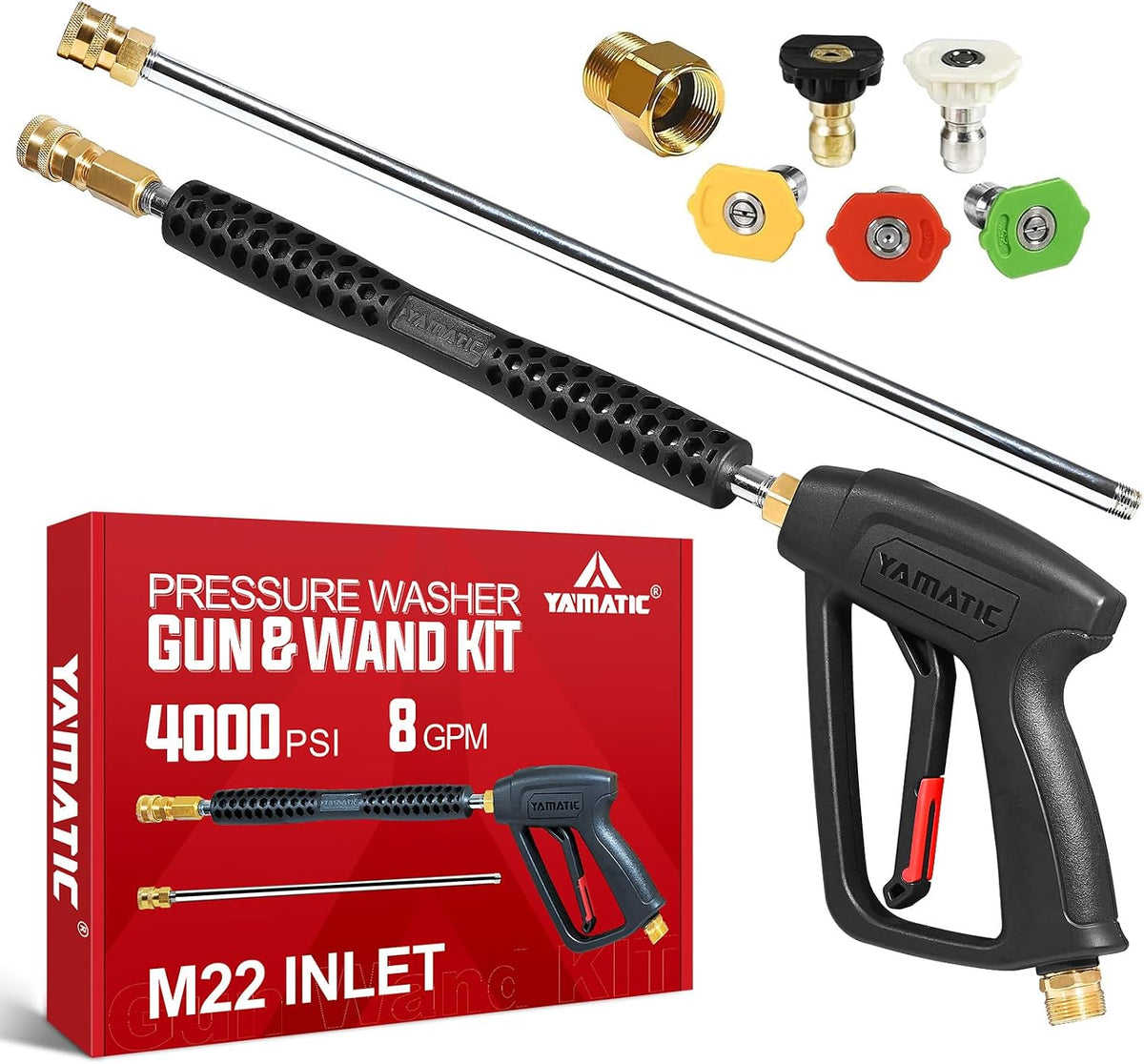 Yamatic A001KM 4000 PSI pressure washer gun and extension wand kit with 5 nozzle tips