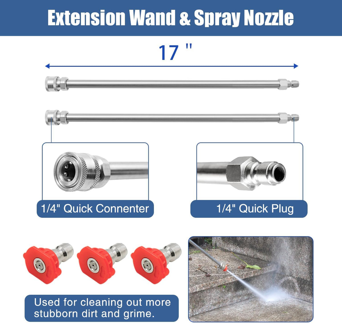 Janz 18-inch pressure washer surface cleaner with wheels extension wands and spray nozzles