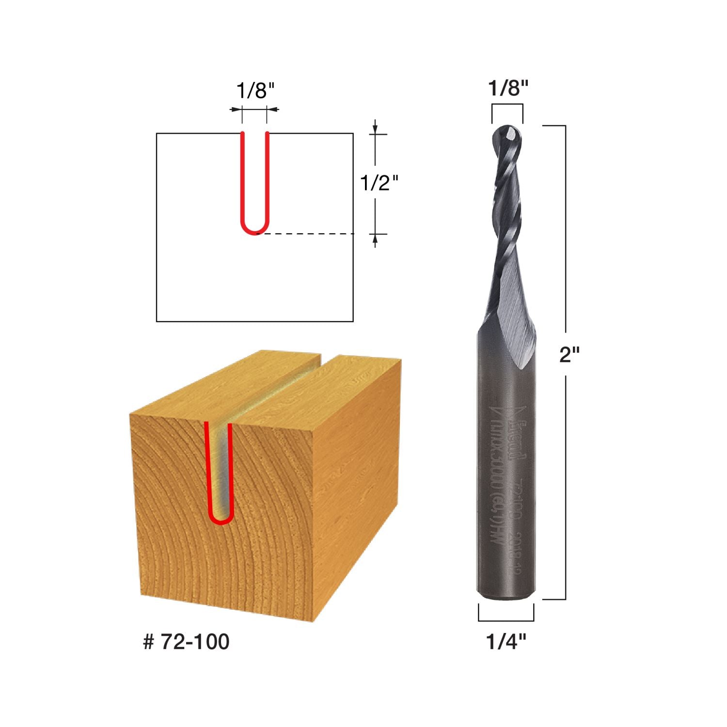 Freud 72-100 1/8" x 1/2" Up Cut Spiral Ball Nose