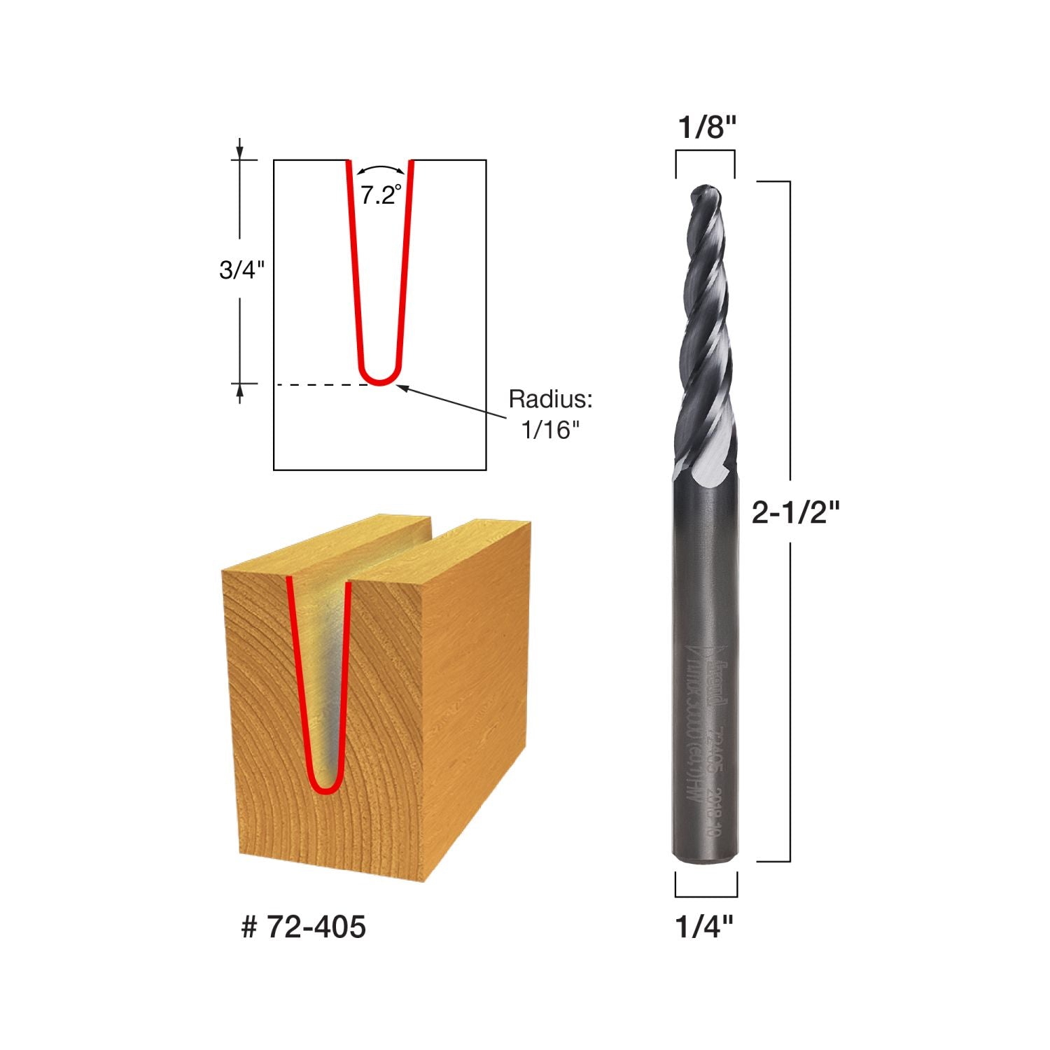 Freud 72-405 7&deg; x 1/8" Tapered Ball Tip