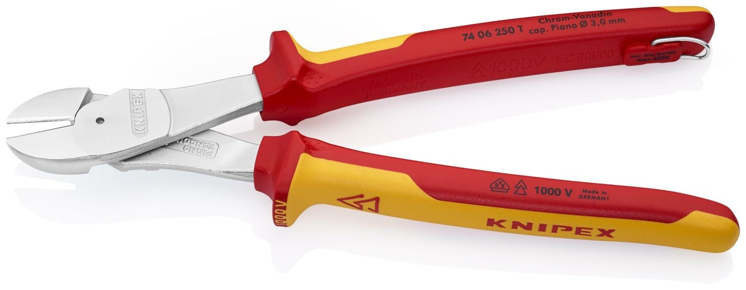 Knipex 74 06 250 T High Leverage Diagonal Cutters-1000V Insulated-Tethered Attachment