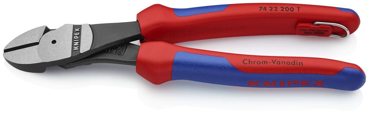 Knipex 74 22 200 T BKA High Leverage 12&deg; Angled Diagonal Cutters-Tethered Attachment