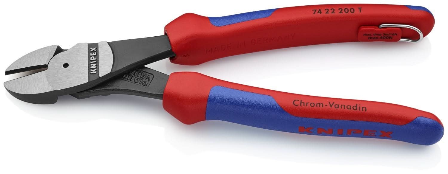 Knipex 74 22 200 T BKA High Leverage 12&deg; Angled Diagonal Cutters-Tethered Attachment