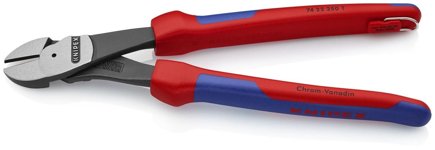 Knipex 74 22 250 T BKA High Leverage 12&deg; Angled Diagonal Cutters-Tethered Attachment