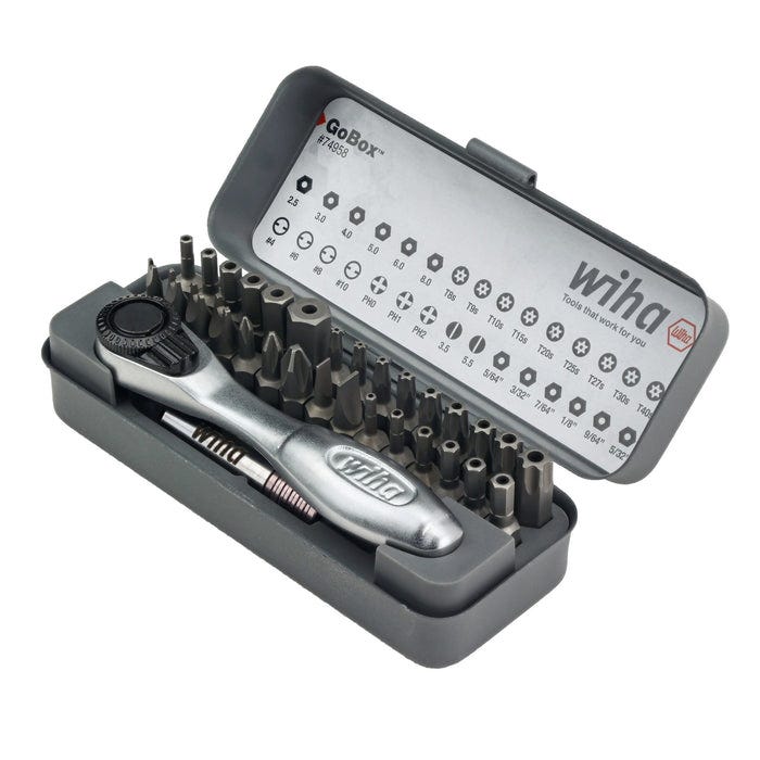 Wiha 74958 32-Piece GoBox Security Bit Set w/ Mini Ratchet