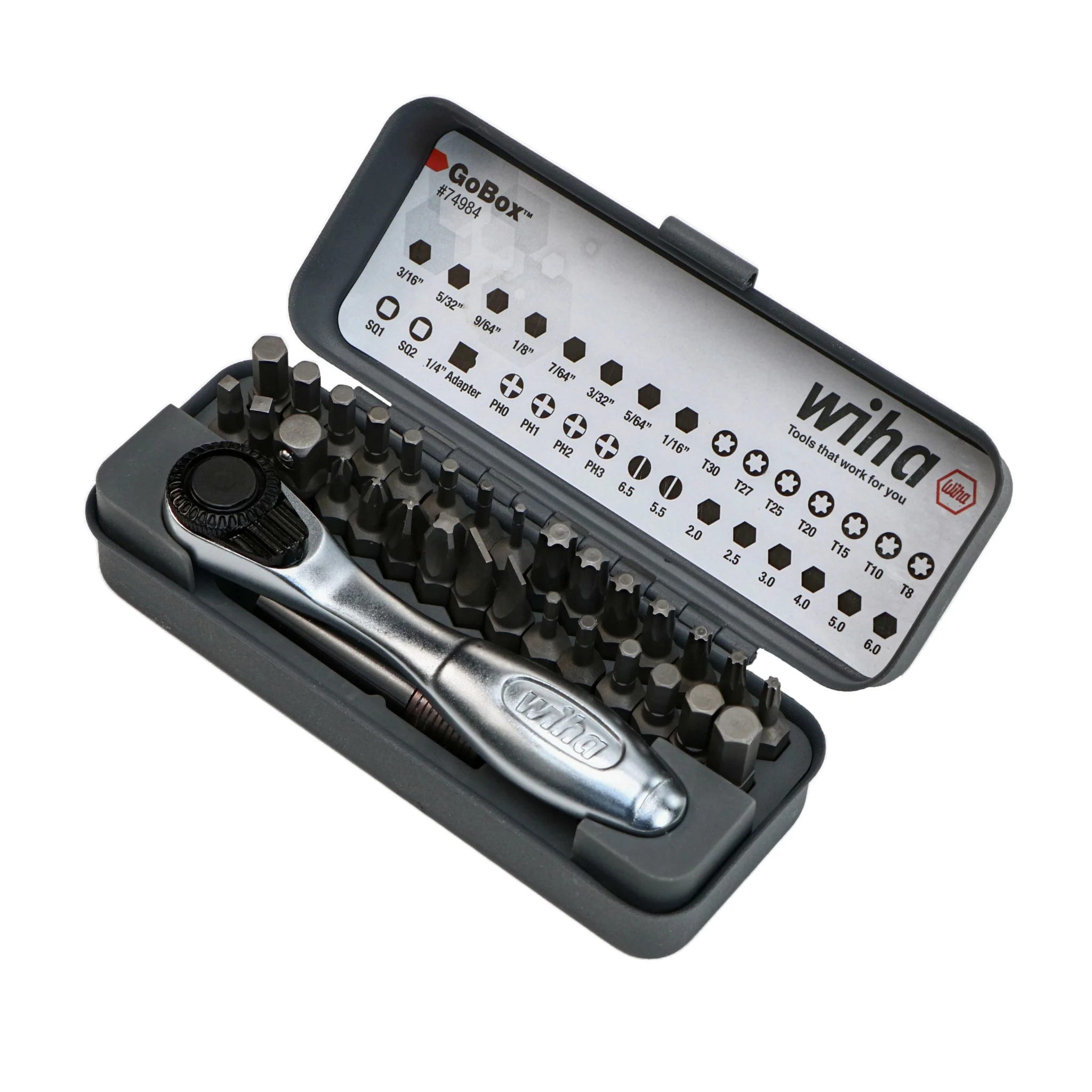 Wiha 74984 32-Piece GoBox Standard Bit Set w/ Mini Ratchet
