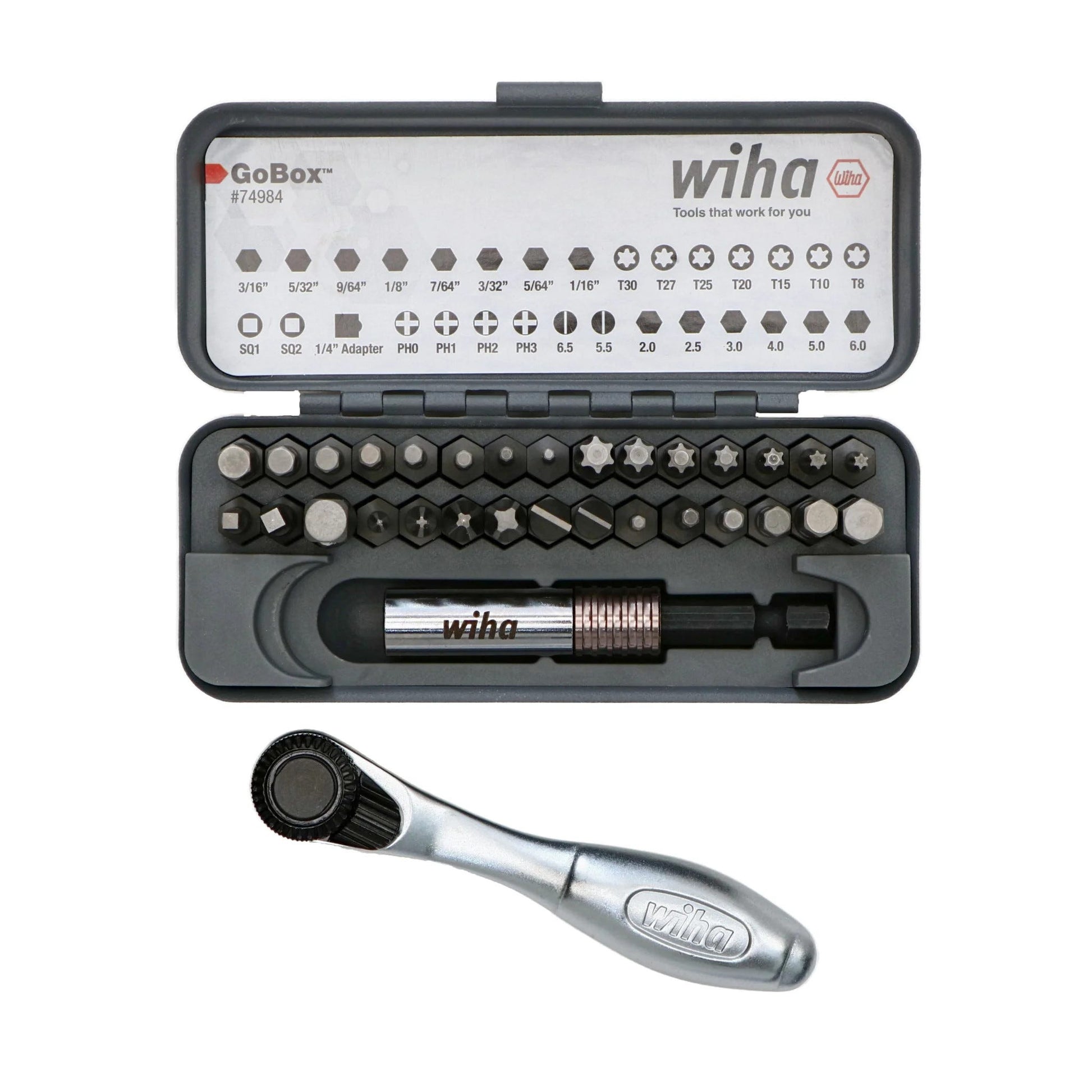 Wiha 74984 32-Piece GoBox Standard Bit Set w/ Mini Ratchet
