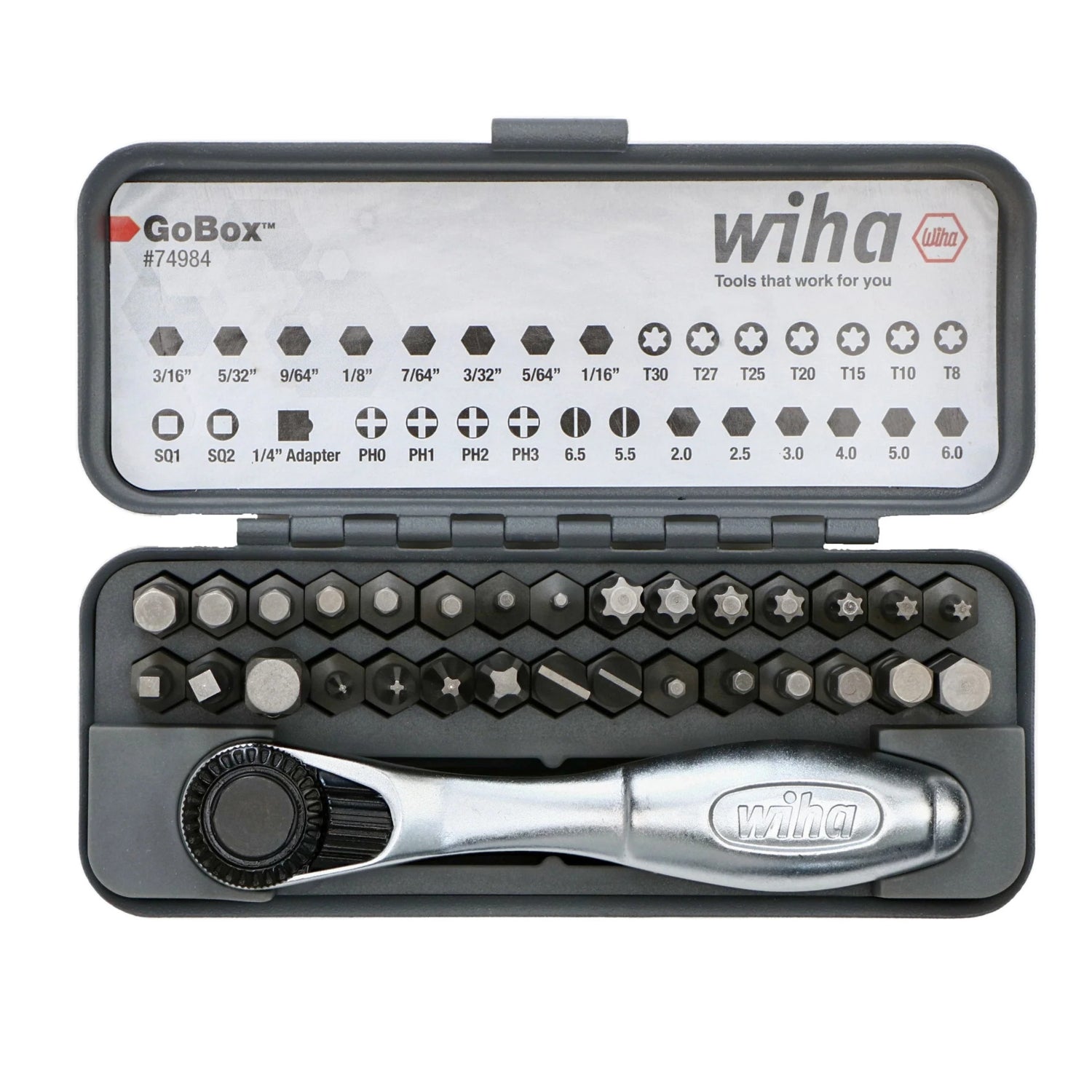 Wiha 74984 32-Piece GoBox Standard Bit Set w/ Mini Ratchet