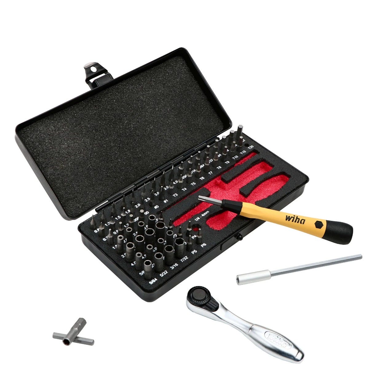 Wiha 75965 Master Tech 65 Piece Set - ESD Handle, Mini Ratchet and MicroBits In Metal Storage Box