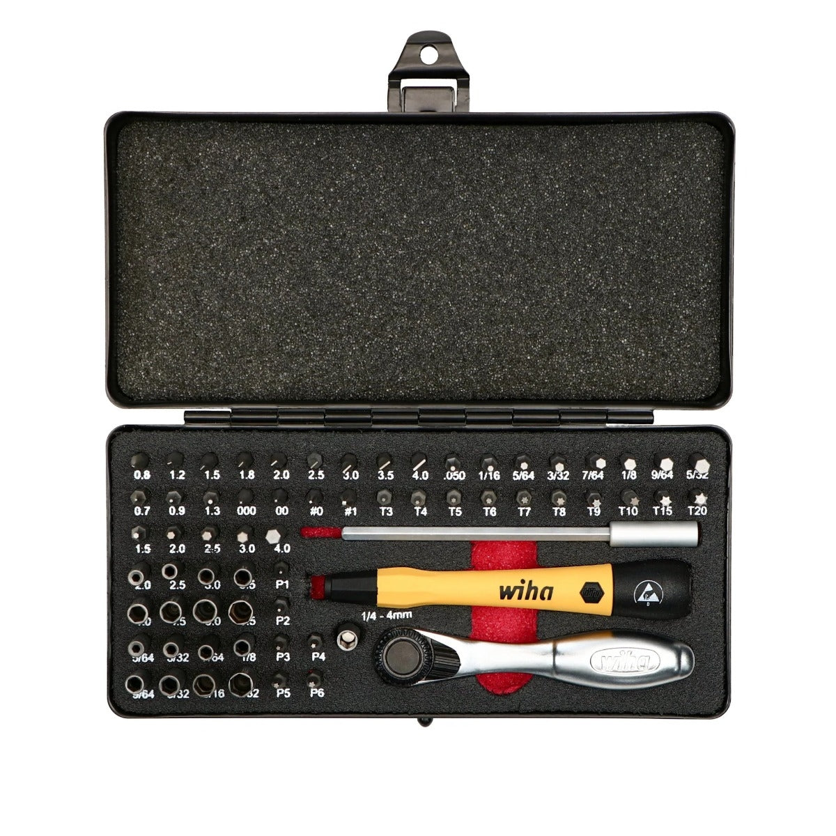 Wiha 75965 Master Tech 65 Piece Set - ESD Handle, Mini Ratchet and MicroBits In Metal Storage Box