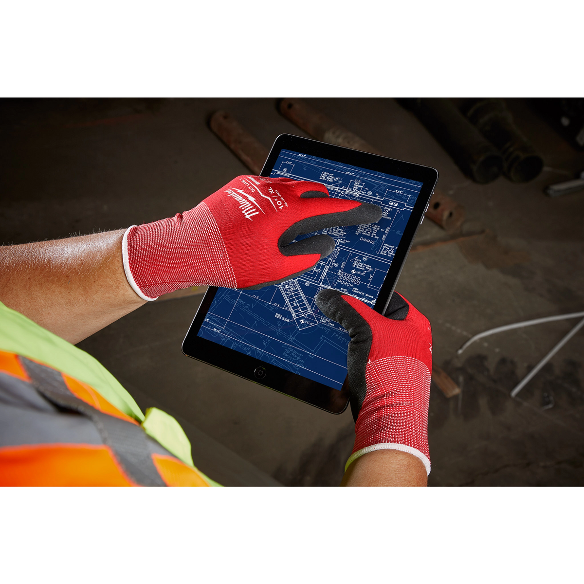 Milwaukee Cut Level 1 Nitrile Dipped Gloves in use