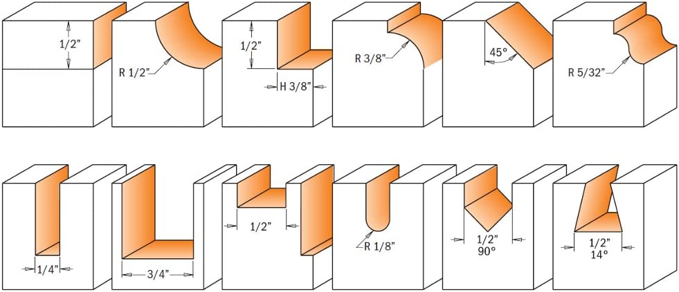 CMT Woodworking Cutting Tools 800.503.11 12-Piece Router Bit Set with Case, 1/4" Shank