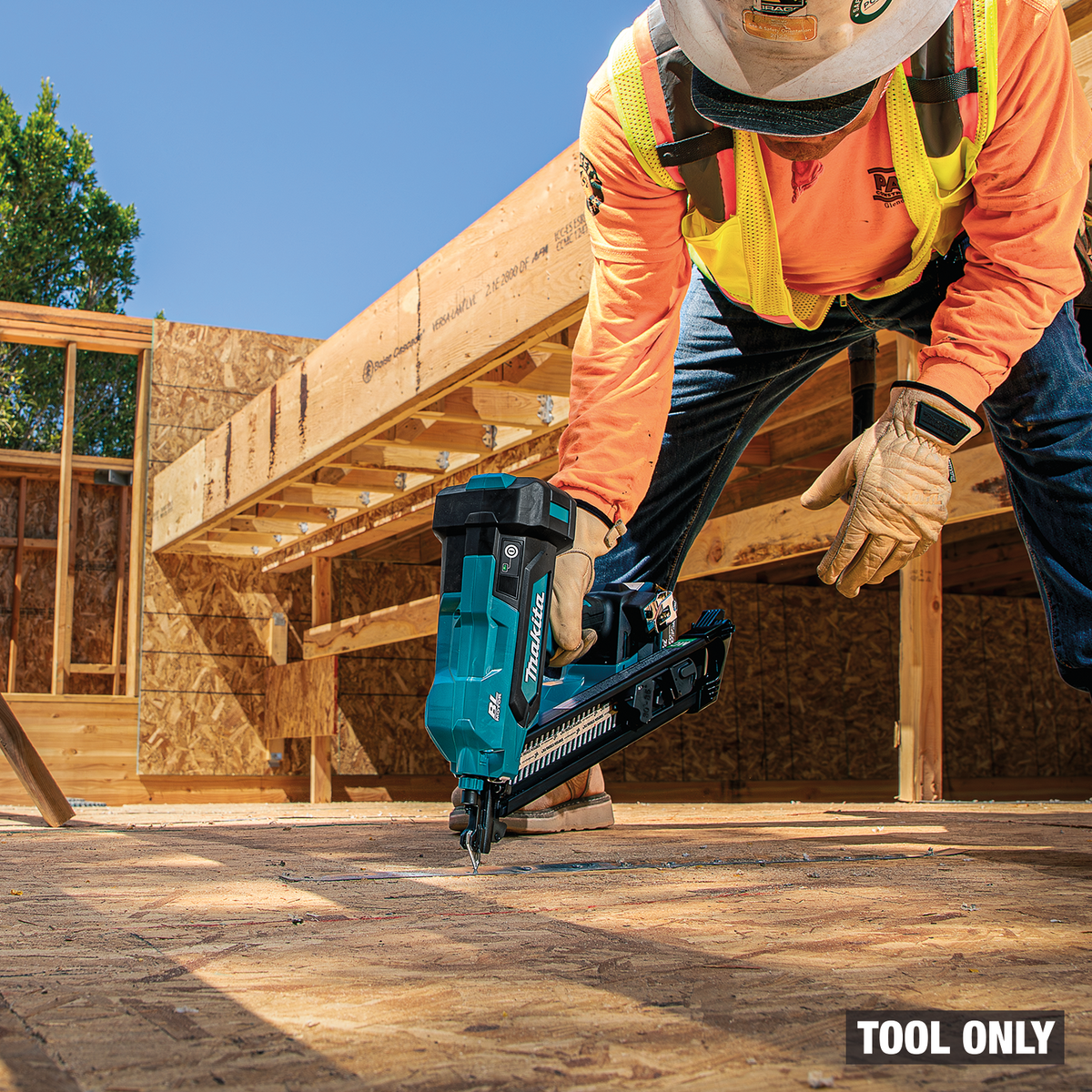 Makita 18V LXT Brushless 2-1/2-in. Positive Placement Metal Connector Nailer (XNB09Z) - in use on the job 6