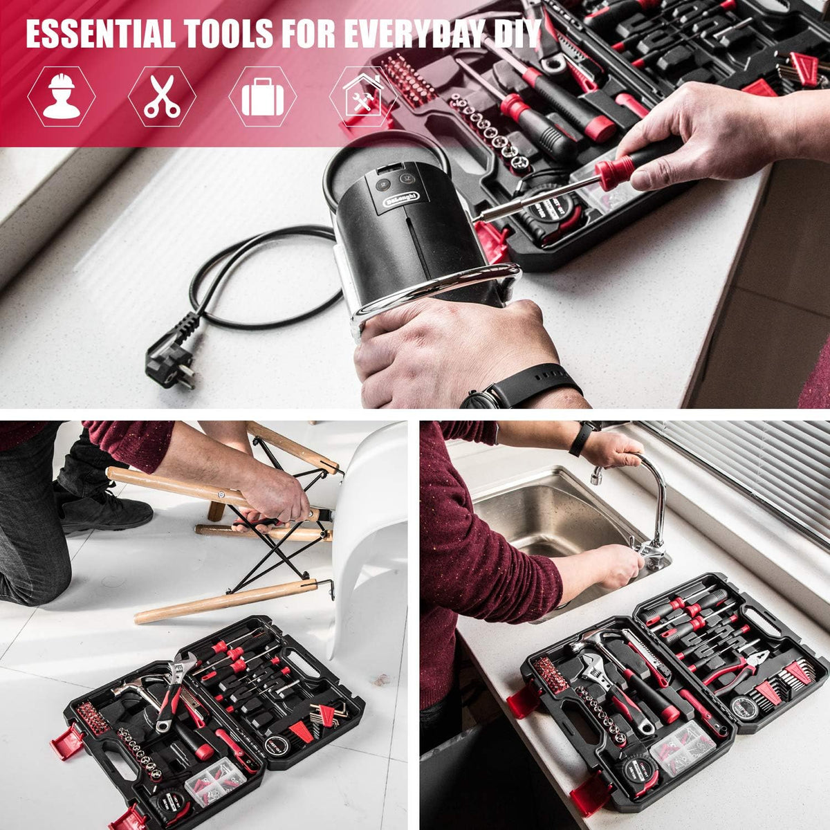 Eastvolt EVHT12801 128-piece home repair tool set tools for household repairs
