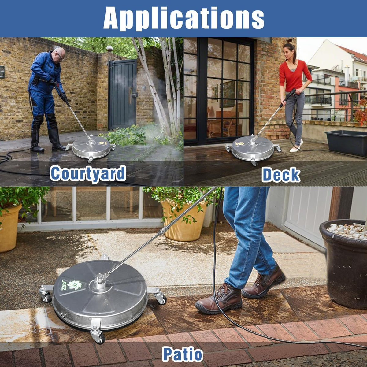 Janz 18-inch pressure washer surface cleaner with wheels driveway and patio applications