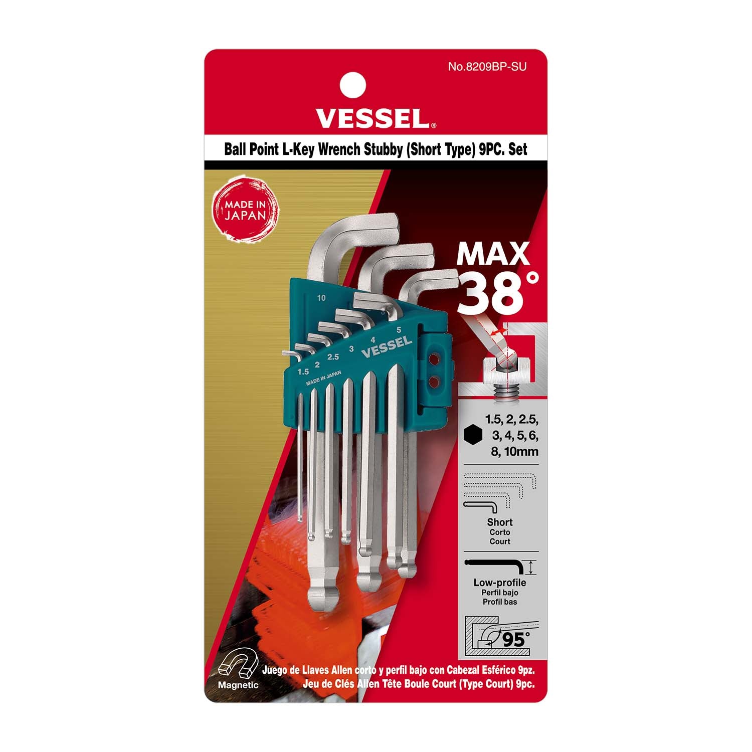 Vessel 8209BPSU stubby hex L-key ball-point tip detail